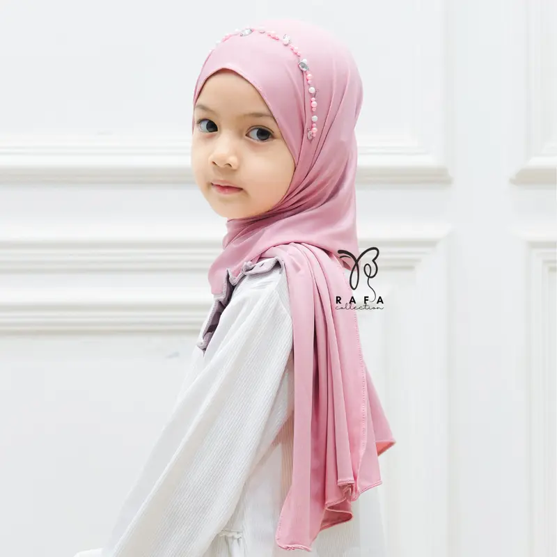 kerudung Pashmina Anak Instan Payet | Pashmina Instan Jersey Premium Polos Nyaman Muslim Variasi Jilbab Kerudung untuk bayi dan balita Serut 7