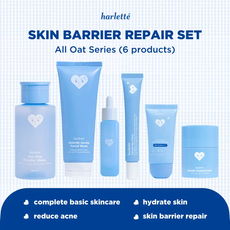 Harlette Oatmilk Bundle [COMPLETE PACK] | 6 PRODUK untuk Kulit Oily, Kombinasi, dan Acne Prone, Mencerahkan, Skincare Wajah, Berjerawat 0