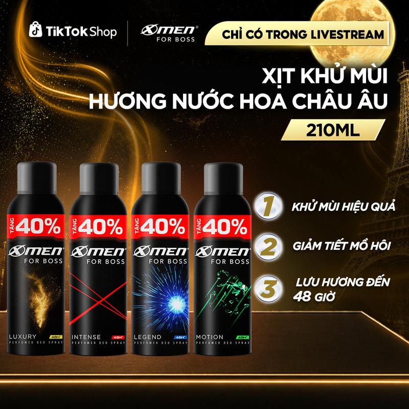 Xịt khử mùi X-Men For Boss Intense/ Luxury/ Legend/ Motion 210ml - Hương nước h