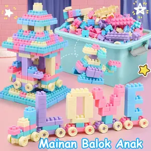 128/256/384PCS Mainan Balok Susun Anak Mainan Bricks Balok Mainan Blok Mainan Anak Bongkar Pasang Free Box