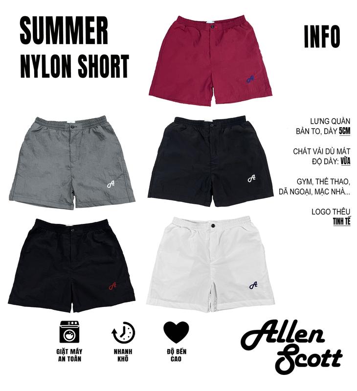 Quần Short Dù Nhăn AS Basic 2 Lớp Nam Nữ - Lưng Chun Thêu Logo Nổi