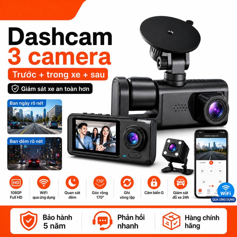Camera hành trình 3 ống kính 128G 1080P WiFi GPS, tầm nhìn ban đêm, quay liên