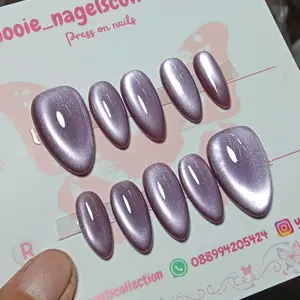PRESS ON NAILS CAT EYE PREMIUM LILAC POLOS | KUKU PALSU | KUKU PALSU SILKY | KUKU PALSU CAT EYE | KUKU PALSU SILKY CAT EYE | KUKU PALSU WISUDA | KUKU PALSU WEDDING | Nail Art Polish Tangan