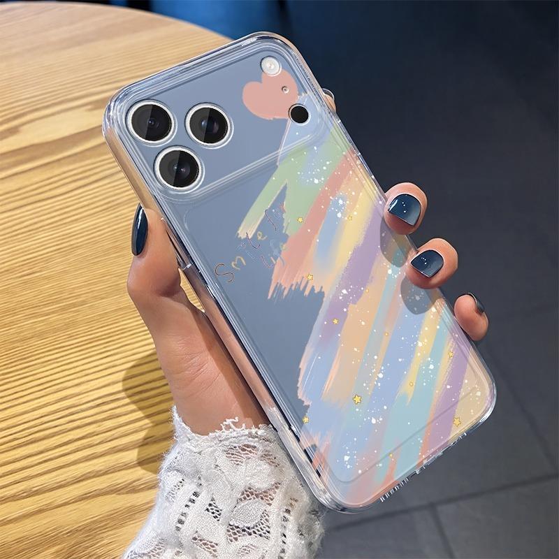 Ốp lưng điện thoại tối giản chống rơi TPU mềm siêu mỏng thời thượng phong cách Instagram in họa tiết trái tim cọ màu Nụ cười Smile for Life, phù hợp cho iPhone 16 Pro/17 Pro/15 Pro và các mẫu khác