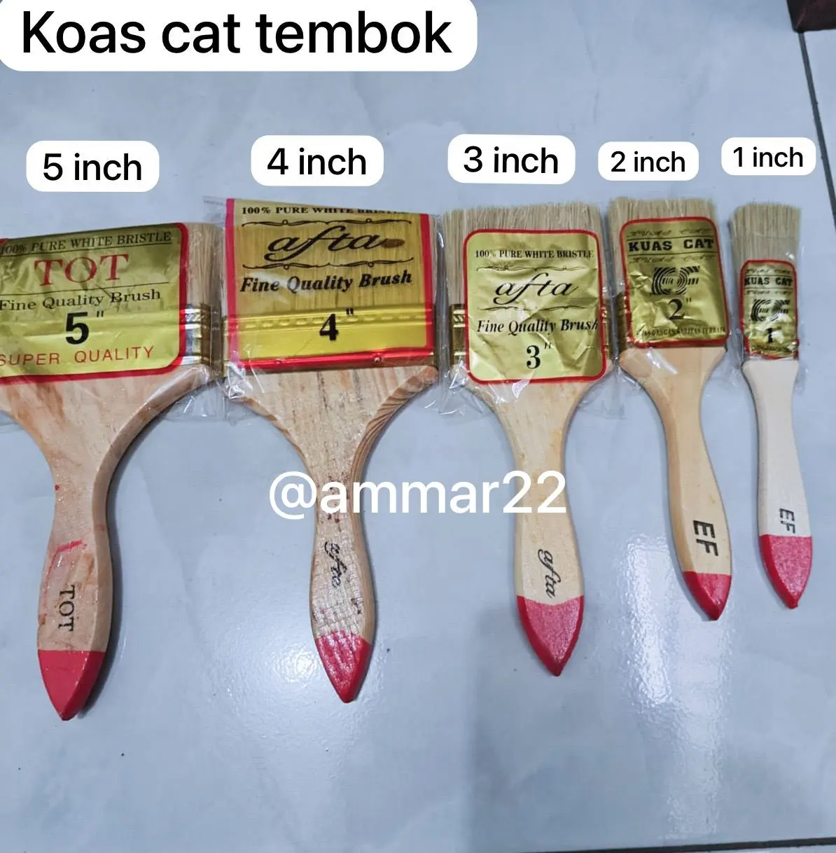 KOAS CAT TEMBOK BERBAGI UKURAN 1 INCH/2INCH/3INCH/4INCH/5INCH KUAS CAT KOAS KUAS GAGANG KAYU
