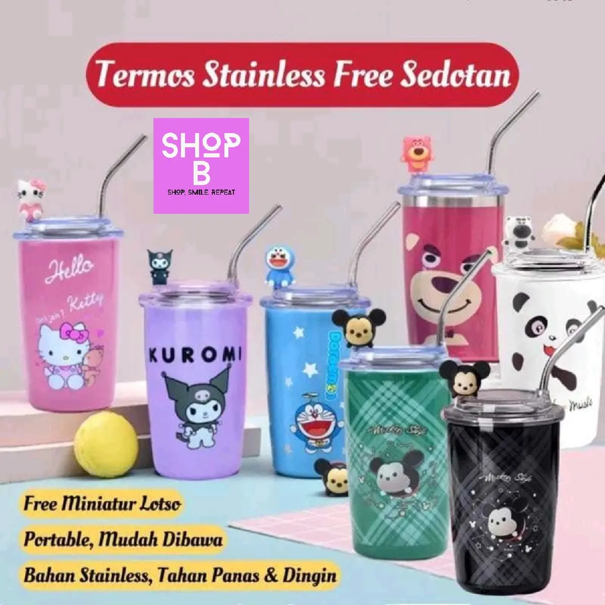 TUMBLER BOTOL MINUM KARAKTER STAINLESS STEEL 304 TAHAN PANAS DINGIN 500ML