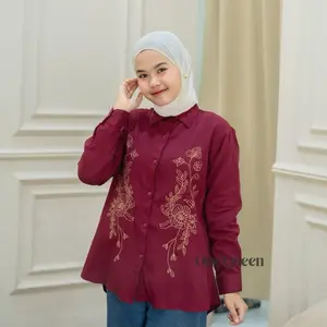 Anza Blouse Bordir Rayon Twill Cantik Polos Kemaja Embroidery Wanita Muslimah  Baju Atasan Dewasa Mewah Top