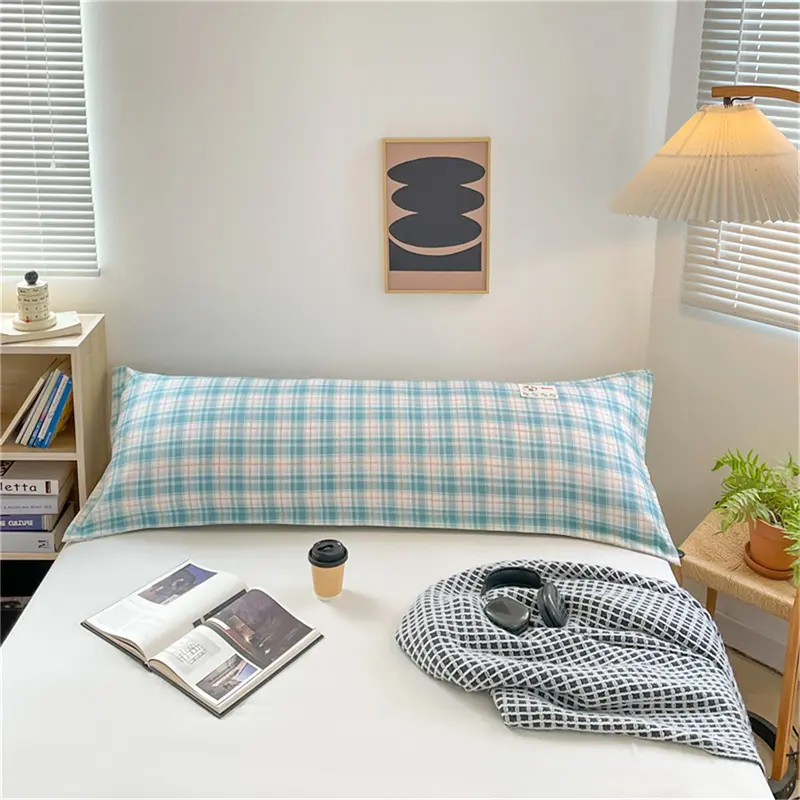 FASCHY Vải lanh cotton Vỏ gối dài, Vỏ gối kẻ sọc, Vỏ gối đôi thoáng khí, Kéo dài vỏ gối 1