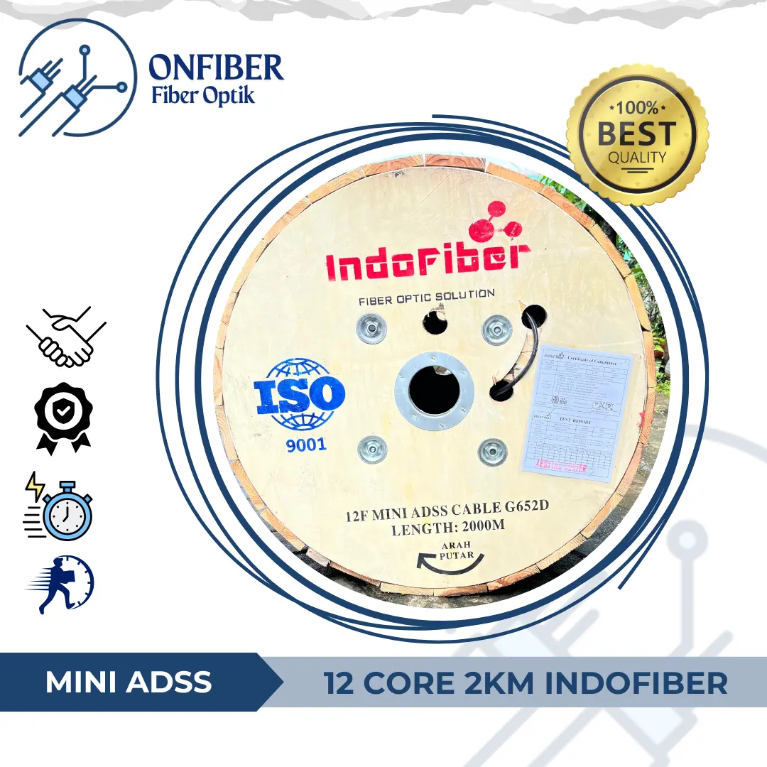 KU 12 Core Mini ADSS Kabel Mini ADSS Kabel 12Core Span 100 G652D Merk INDOFIBER