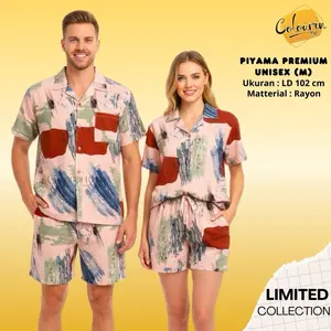 COLOURINAJA Piyama Celana Pendek (M) - Piyama Unisex - Piyama Pria - Piyama Wanita - Baju Tidur Rayon
