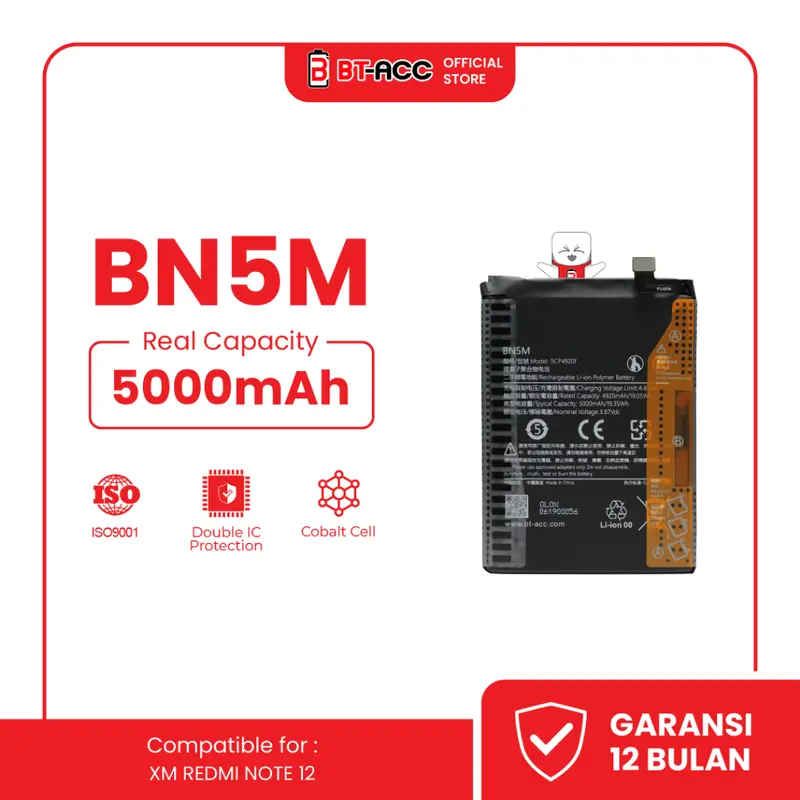 BT-ACC BN5M Battery Baterai Battre For Xiaomi Redmi Note 12