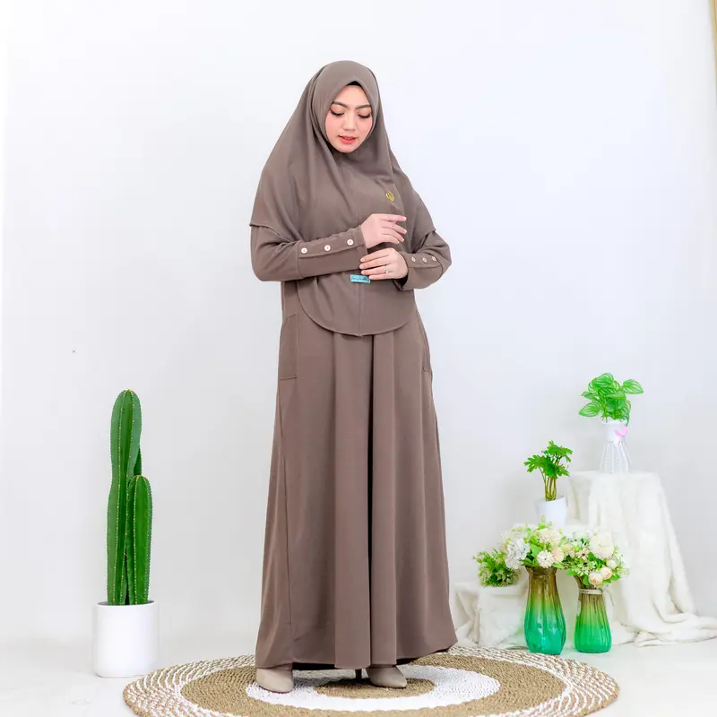 Gamis Soraya Set Hijab Bahan Knit Premium Elegant Tidak Nerawang Dan Anti Panas Sudah Sama Bros Kain Muslim Panjang Syari 2