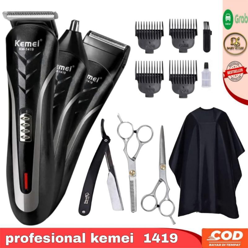 Satu Paket Barbershop Pencukur Rambut Kemei Rechargeable Hair Clipper Alat Cukur Rambut Jenggot Kumis Multifungsi Lengkap 0