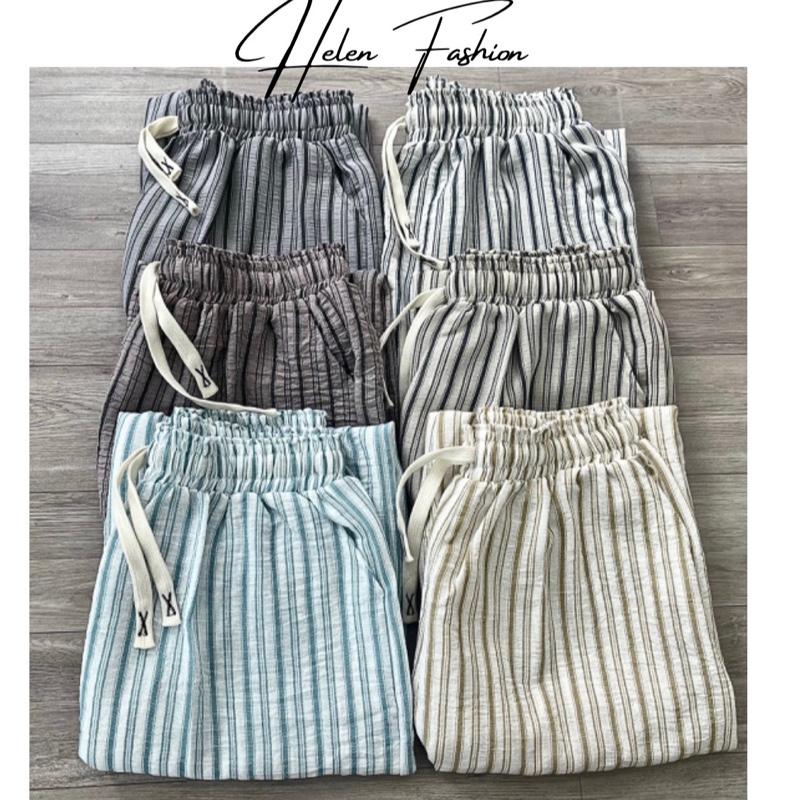  QUẦN LINEN FORM SUÔNG NỮ THIẾT KẾ DÂY RÚT LƯNG THUN MÀU SỌC & CARO MẶC HÀNG NGÀY - VẢI LINEN XỐP GÂN 