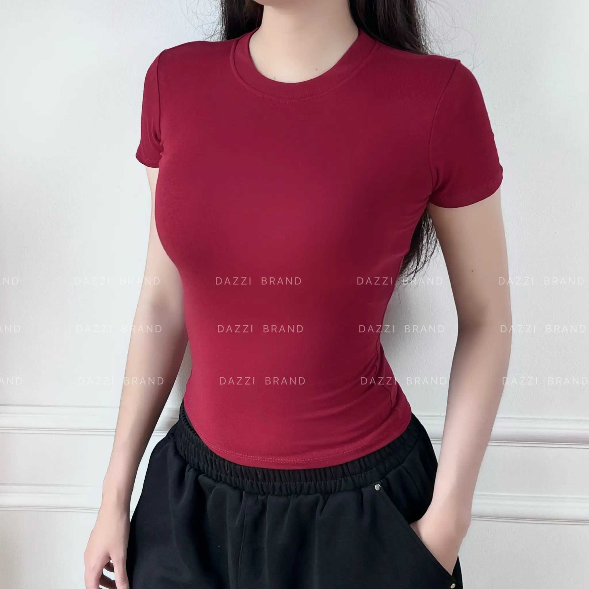 Áo thun trơn nữ cổ tròn vải cotton mịn DAZZI form ôm babytee Women A016 | BigBuy360 - bigbuy360.vn