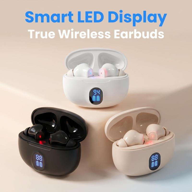 HIRIDO Tai nghe chơi game Bluetooth 5.3, thời lượng pin dài, độ trễ thấp, hộp sạc di động, giảm tiếng ồn vào tai