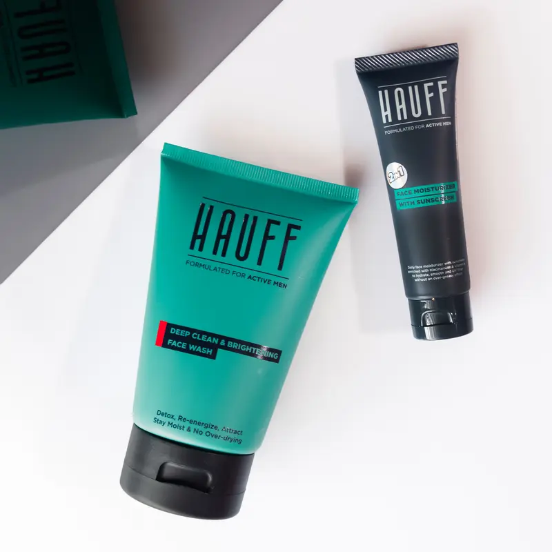 HAUFF PROTECT BRIGHTENING SET | Paket Skincare Pria | Mencerahkan Wajah Kusam | Menghilangkan Komedo | Detox & Deep Cleansing | Charcoal, Niacinamide, Succinic Acid, Artemisia Capillaris Extract | Moisturizer Sunscreen | SPF 35 PA +++ 7