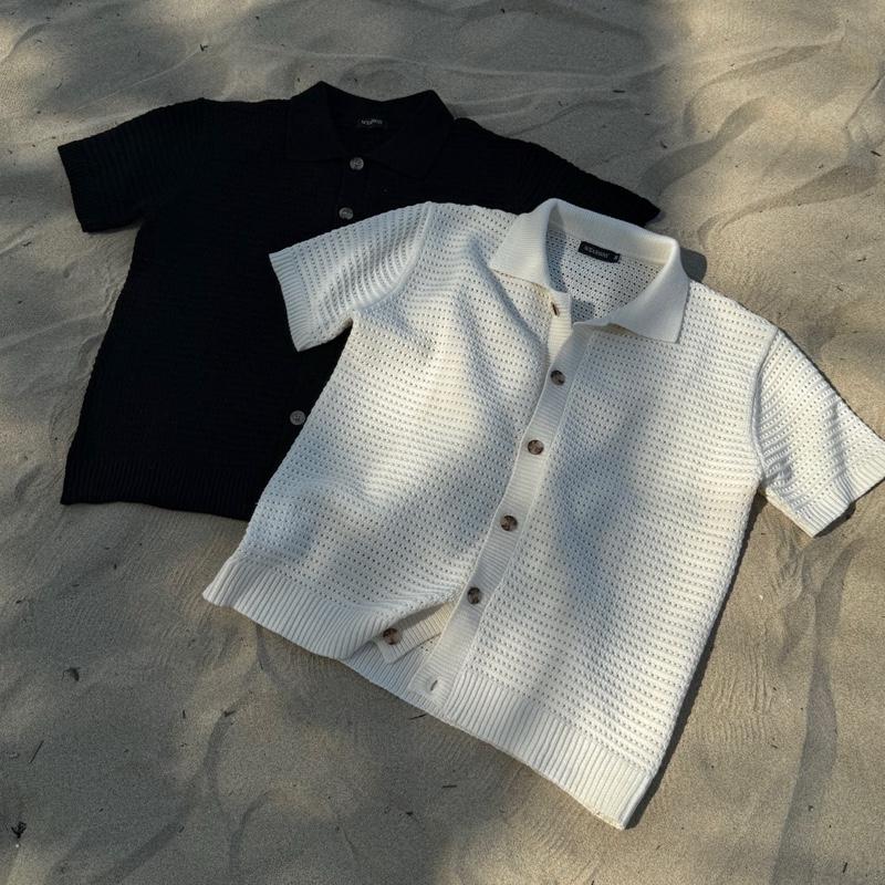 ( Mở Bán ) Áo Sơ Mi Ngắn Tay Dệt Kim Cao Cấp Phong Cách Hàn Quốc By Wearway Nam Nữ Menswear