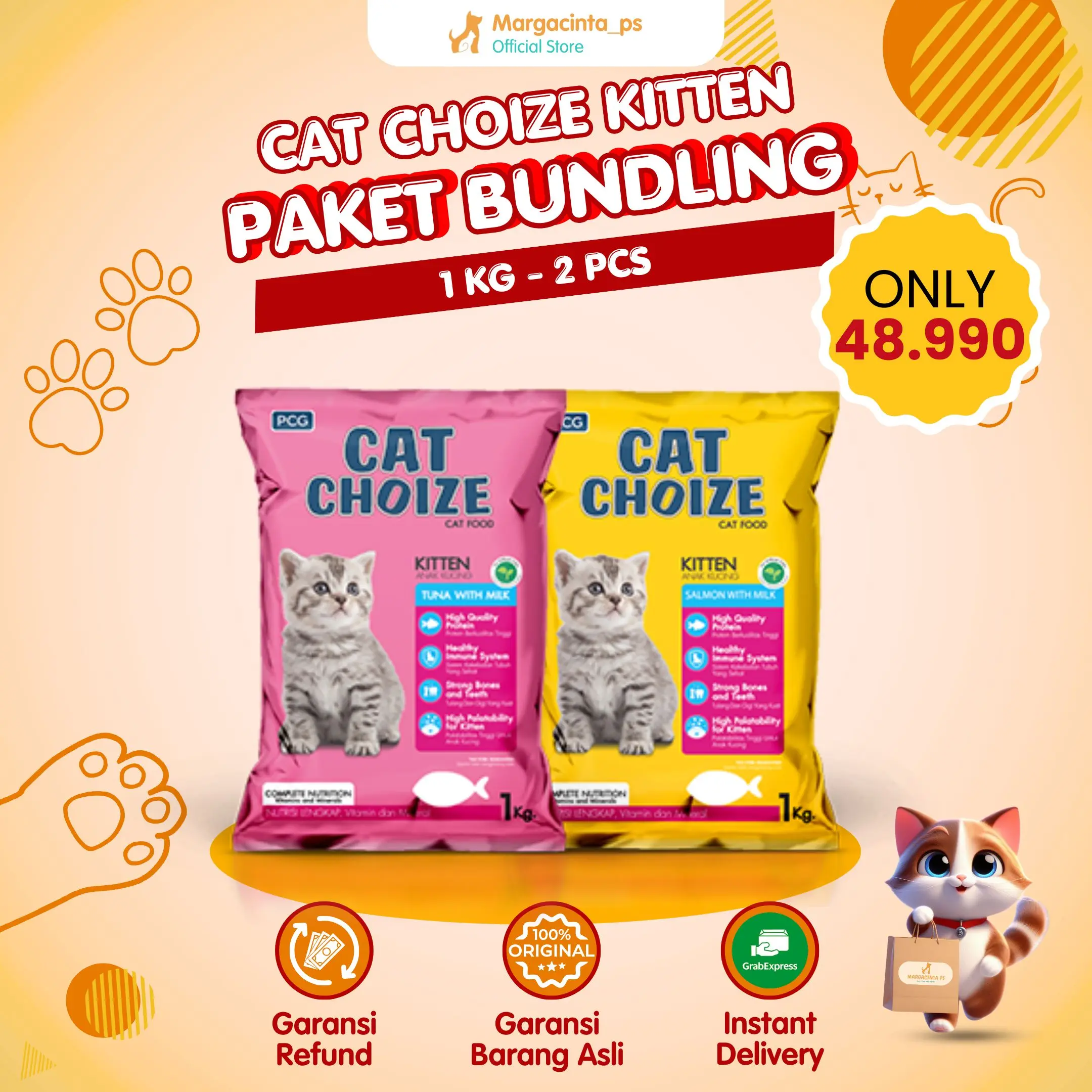 Paket Bundling Makanan Untuk Kucing CAT CHOIZE KITTEN 1 KG 2 PCS