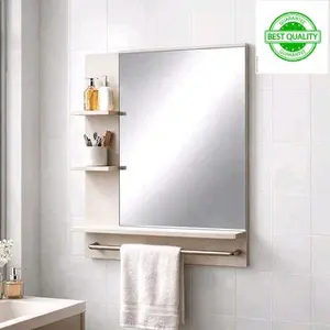 Kabinet Cermin Kaca Dinding Toilet Kamar Mandi Dengan 3 Ambalan Dan Rak Gantung Handuk Mewah Aesthetic 60x11x75 Cm - Putih ( BEST QUALITY )