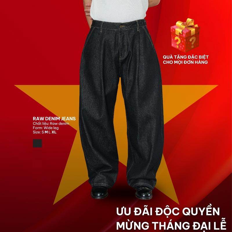 [SIÊU SALE 8.8] Quần jeans nam B Brown vải raw denim form wide leg ống rộng có xếp li - Wide Leg Jeans Raw Denim B Brown