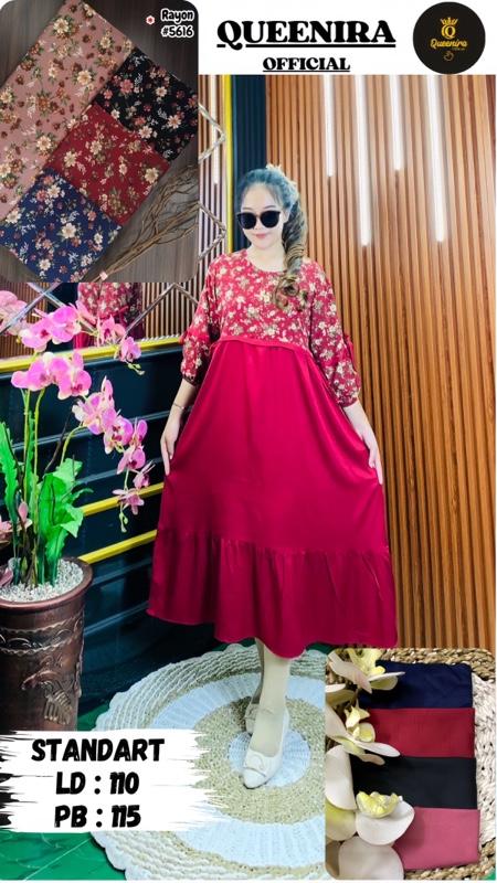 QUEENIRA_Daster kombinasi tangan balon full tali Busui Rayon premium Dress Wanita