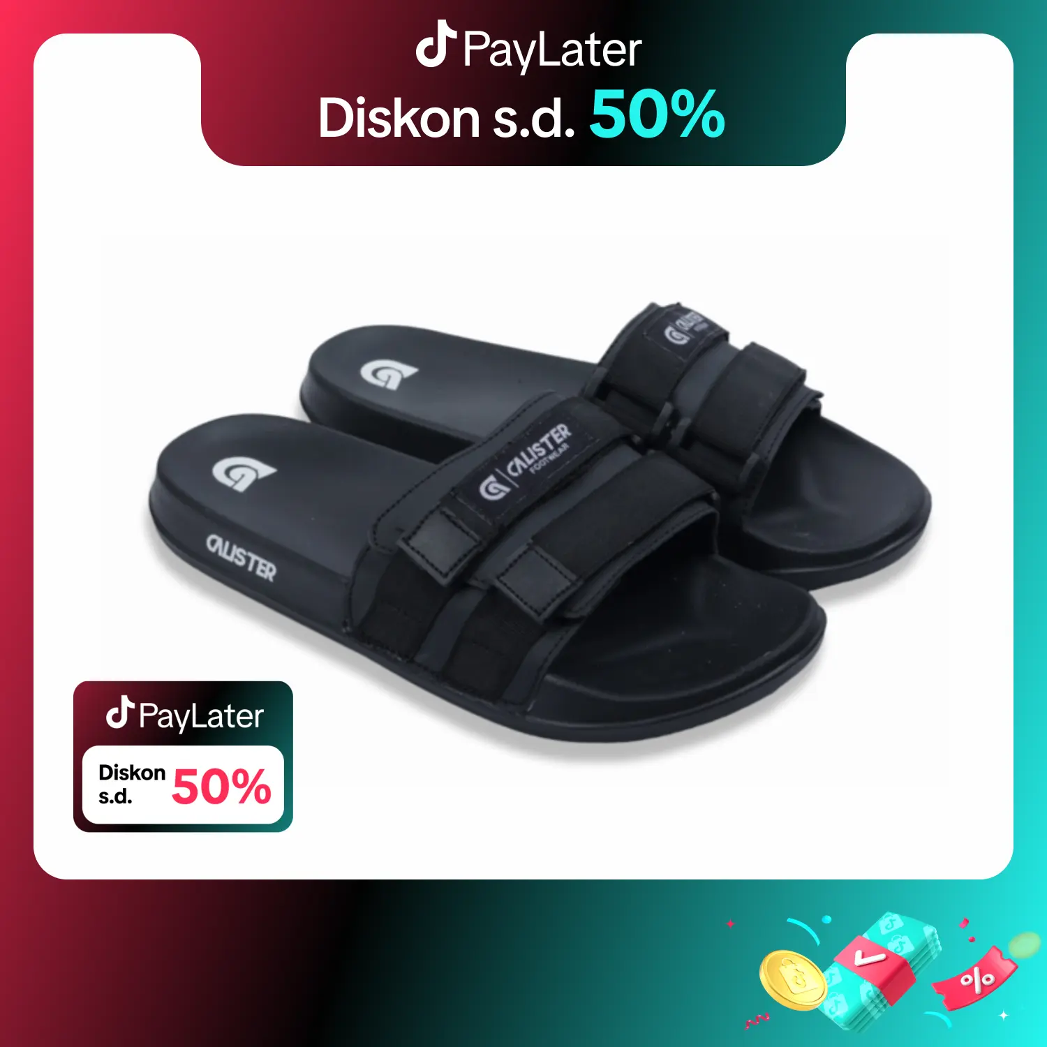 Calister - Sandal selop hitam distro strap aesthetic Karet Pria Shoes Sendal antiselip simpel