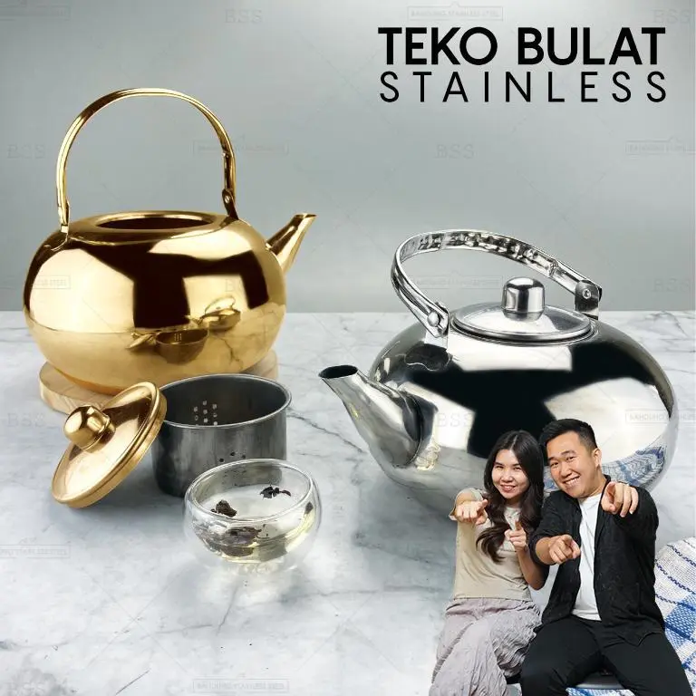 [EKSKLUSIF CECEKETARKETIR] Teko Stainless Bulat  2.2 Liter Tea Pot Air Panas Teh Kapasitas Besar Banyak