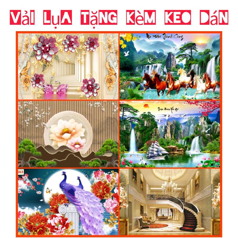 Tranh dán tường 3d phong cảnh sơn thủy đồng quê lam sóng mã đáo trang trí phòng khách phòng ngủ Decor Decal