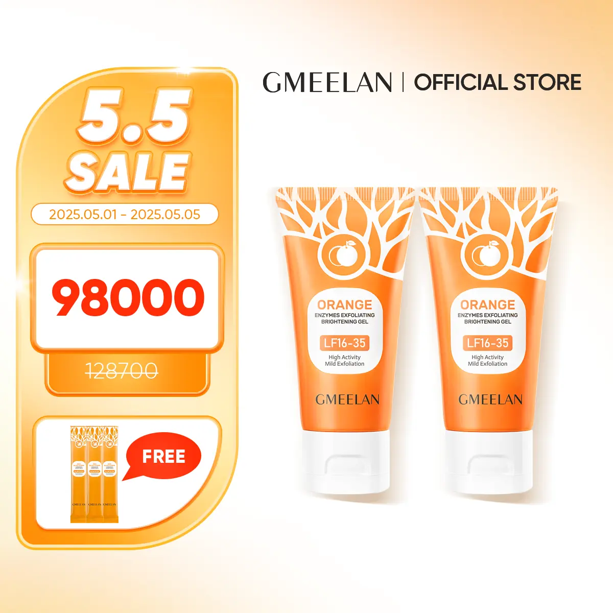 GMEELAN 2PCS Wajah Exfoliating Gel Scrub Exfoliasi Blood Orange 50g Perontok Daki Mencerahkan Facial Perawatan Melembutkan Berminyak
