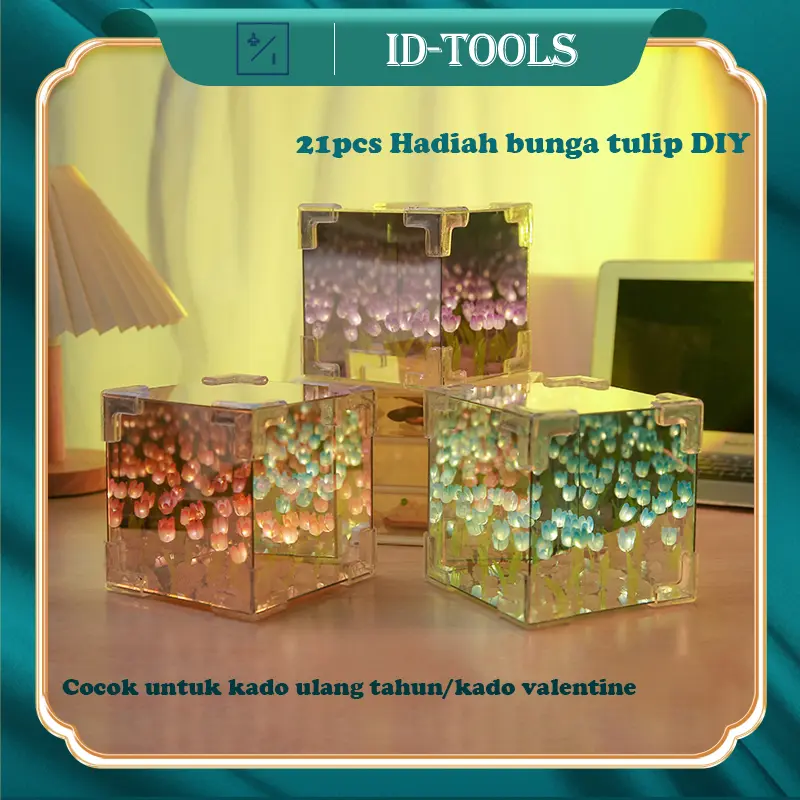 ID-TOOLS 21 Bunga Tulip Lampu Lampu DIY Tulip Lampu Malam Led Cermin Lampu Dekorasi Hadiah Ulang Tahun 0