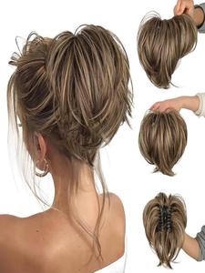Accesorio para cabello de coleta alta despeinada con clip tipo garra, extensión corta con alambre metálico, fácil de DIY, apariencia más voluminosa, opción rápida, ajustable.