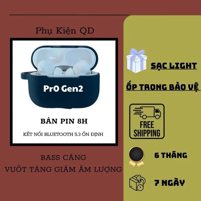 Tai Nghe Bluetooth Pr0 Gen2 | Pin 8H Kèm Ốp Bảo Vệ + Cap Usb. Bảo Hành 6 Tháng Lỗi Đổi Mới Nhét Tai Nhạc Earphone, Micro tích hợp sẵn Nghe Nhạc Bluetooth