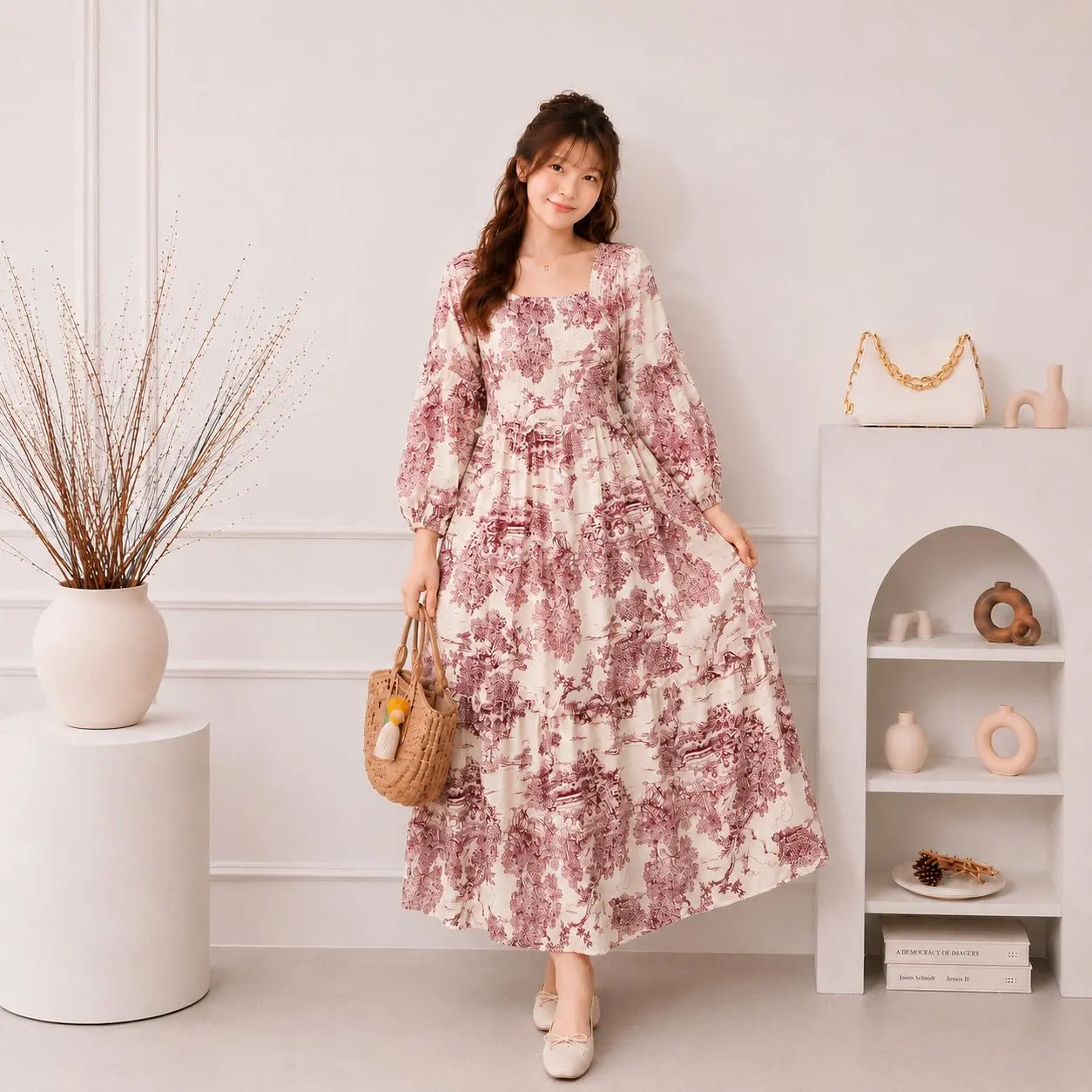 Ghaudens - Long Dress Diora Creamy 3115-5 - Bumil Casual Karet Rayon Fit Busui