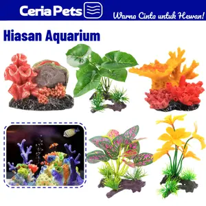 Hiasan Aquarium Karang Tiruan Tanaman Air Dekorasi Dasar Realistis Banyak Model & Aman untuk Ikan