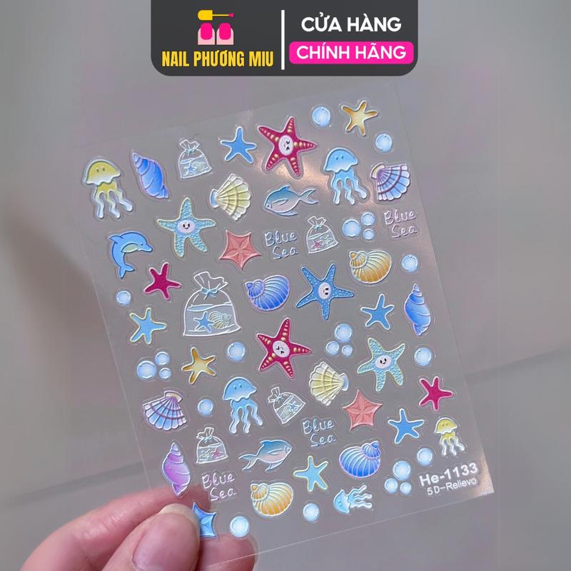 Sticker 5D Biển Cả Hình Sao Sò Ốc Biển Cá Heo Nhiều Màu Pastel Làm Nail Du Lịch Mùa Hè, Hình Dán Móng Ngọc Trai BLUE SEA Sứa Biển Nổi Mix Kiểu Trang Trí Móng Nghệ Thuật