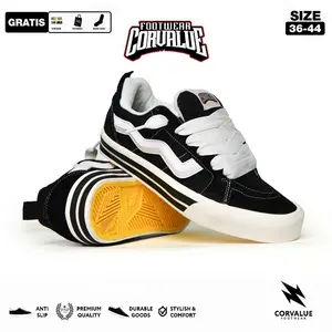 SEPATU CORVALUE FOOTWEAR - OTARU Black White | Sepatu Sneakers Pria Wanita Canvas Casual Shoes Hitam