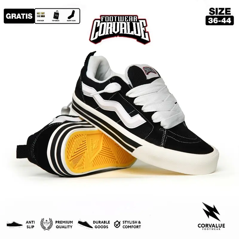 SEPATU CORVALUE FOOTWEAR - OTARU Black White | Sepatu Sneakers Pria Wanita Canvas Casual Shoes Hitam
