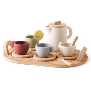 Baby Wooden Coasters Food Grade Silicone Kitchen Toy Afternoon Tea Set Play House Toy For Kids