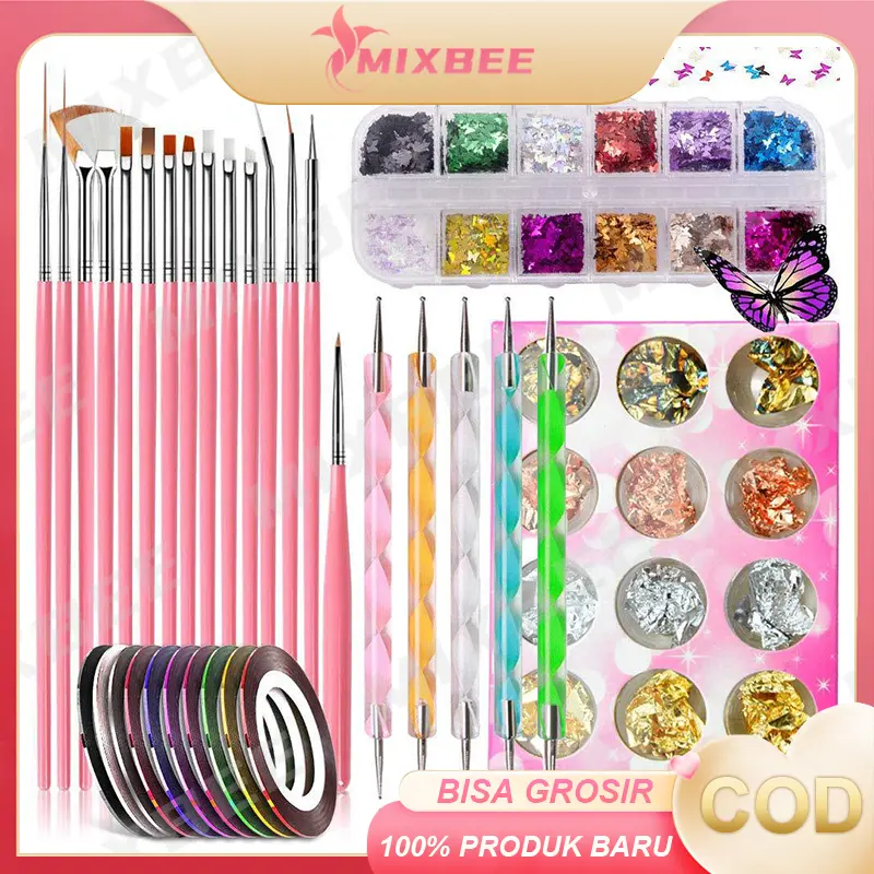 Kit Ujung Kuas Kuku Akrilik, Set Kombo Profesional DIY, Kit Seni Kuku Gel UV