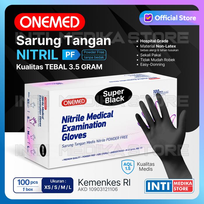 Gambar ONEMED - Sarung Tangan Nitril BLACK POWDER FREE Tanpa Tepung | Nitrile Examination Gloves HITAM PF - XS dari INTI MEDIKA STORE Kota Administrasi Jakarta Barat Tokopedia