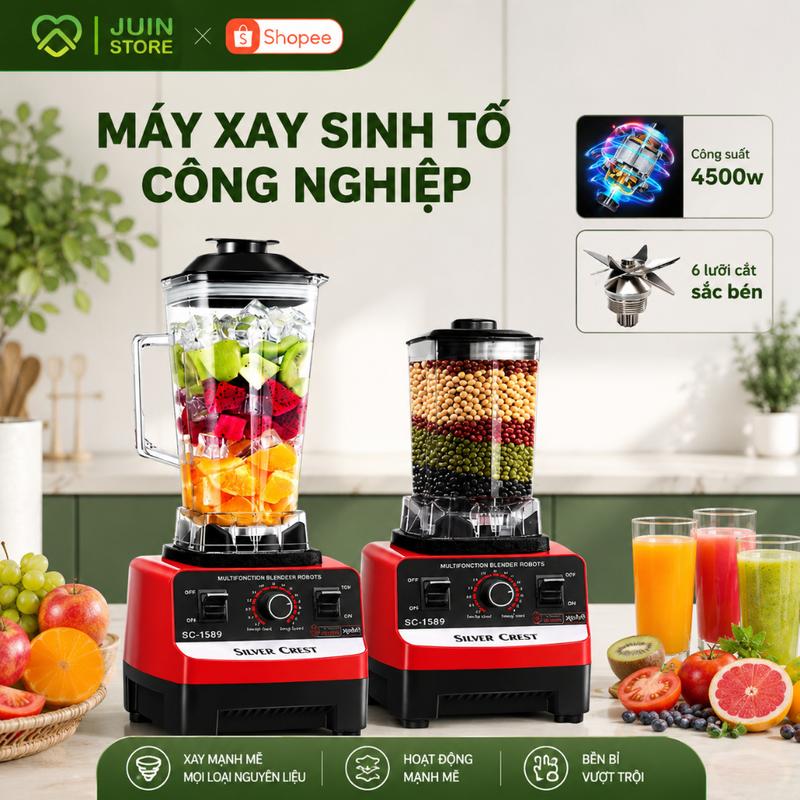 Máy Xay Sinh Tố Công Nghiệp 4500W Siêu Khoẻ Xay Mịn Đá Hạt Trái Cây Dùng Cho Gia Đình Và Quán
