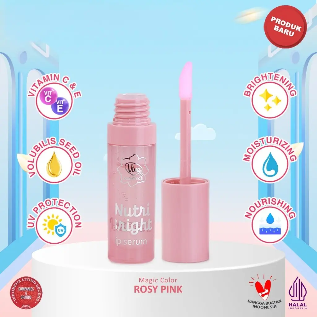 Viva Nutri Bright Lip Serum (Brightening, Nourishing, Moisturizing, UV Protection) with Avocado Oil, Vitamin C & E  (Tersedia 3 Warna)