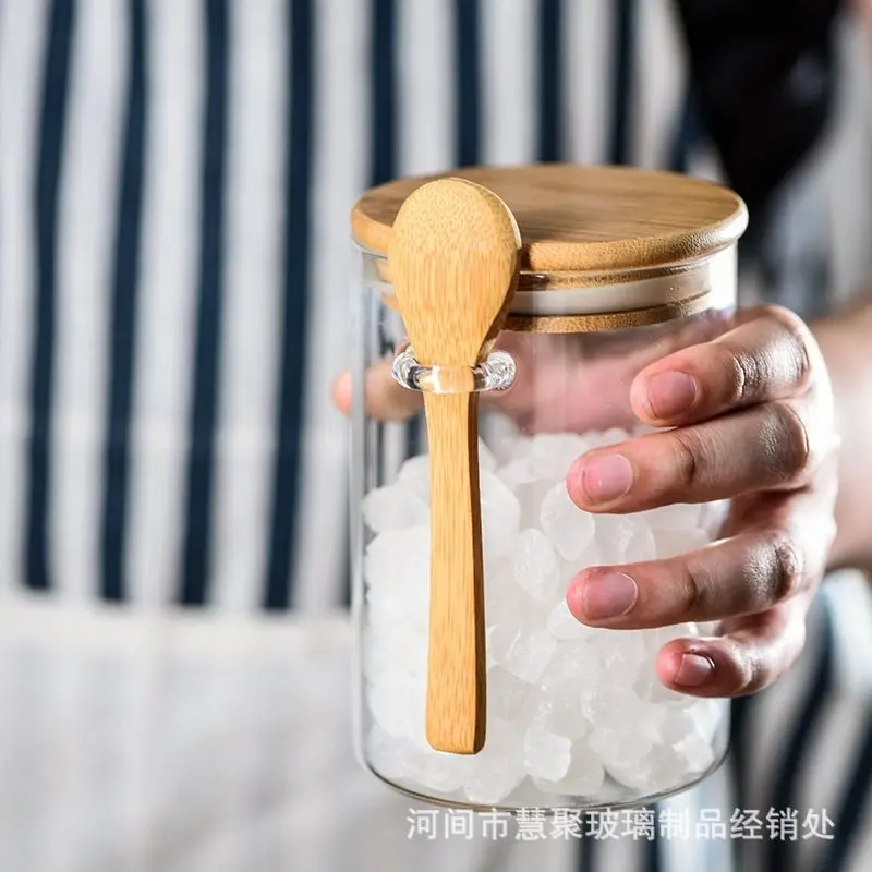 Sendok Kayu Toples Kaca Penyimpanan Bumbu Dapur Kedap Udara Tutup Bulat Borosilicate Glass Jar 3