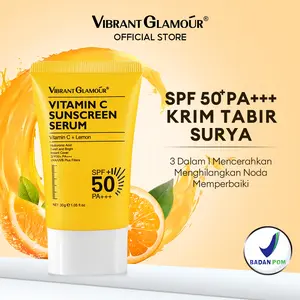 VIBRANT GLAMOUR Vitamin C Sunscreen Serum Tabir Surya Vitamin C SPF 50+ PA+++ UVA/UVB Sunblock 50X C 3X Ceramide Memperbaiki Pelembab Kulit 30g
