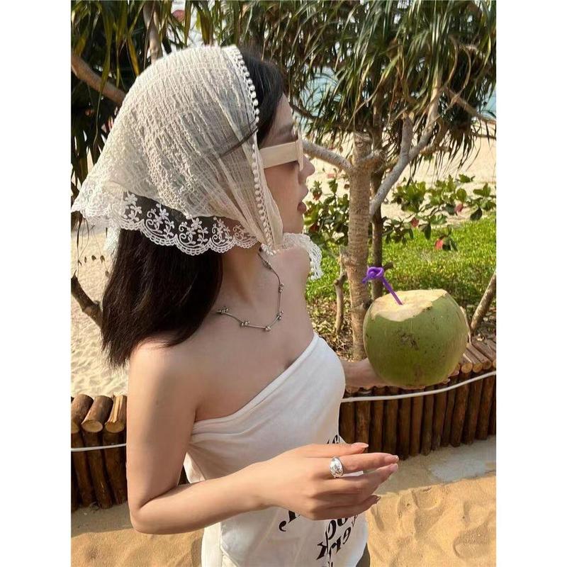Product Introduction of Khăn Quàng cổ Quàng Cổ Ren, Phong Cách Ins Hàn Quốc, Dành Cho Nữ, Thiết Kế Cổ Điển Dây Đeo Tam Giác, Túi Tóc, Mũ Khăn Trùm Đầu, Thích Hợp Cho Du Lịch Và Chụp Ảnh, Băng Đô, Phụ Kiện Khăn Xếp 11