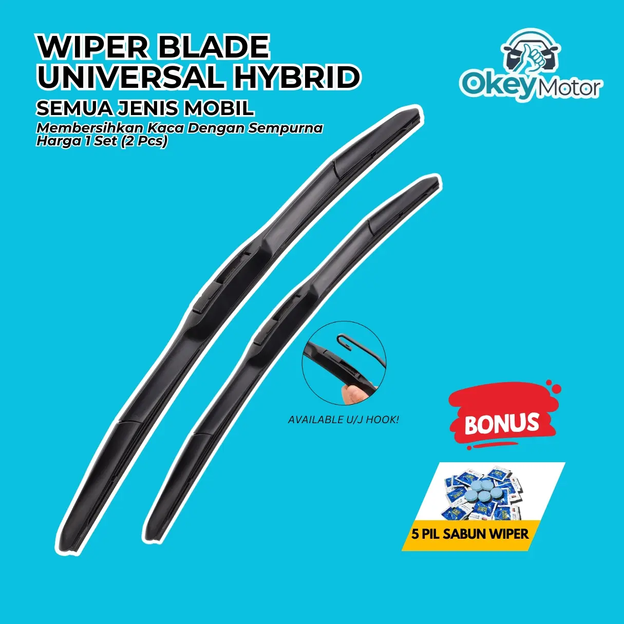 Wiper Mobil hybrid Blade Universal Bonus Sabun 1 Set Kiri dan Kanan Pembersih Kaca Depan