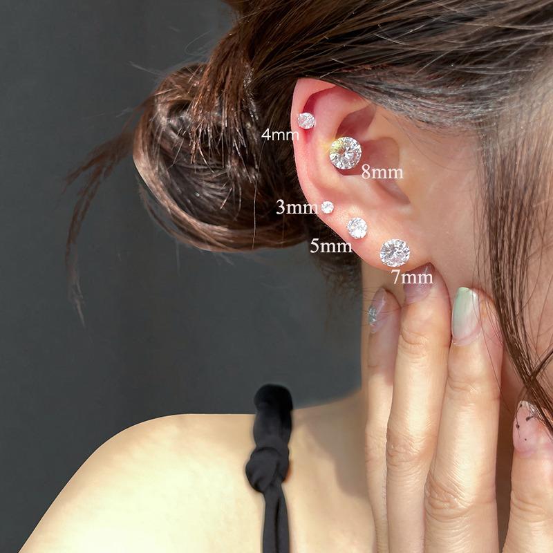 EAR PARTNER-999 SILVER Anting-anting perak murni untuk wanita dengan penjagaan lubang telinga, anting-anting dengan berlian, anting-anting tusuk yang elegan dengan perasaan tingkat tinggi, aksesori telinga untuk tidur tanpa dilepas. 4