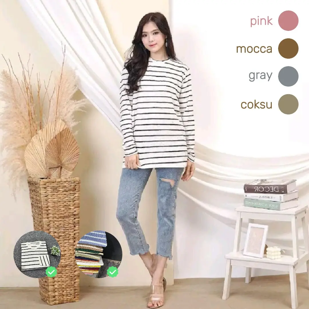 longsleeve stripe tee kaos salur astasan wanita
