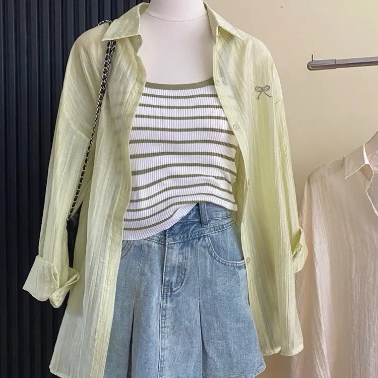 HAYAMI one set kemeja tanktop summer atasan wanita fashion Setelan Katun